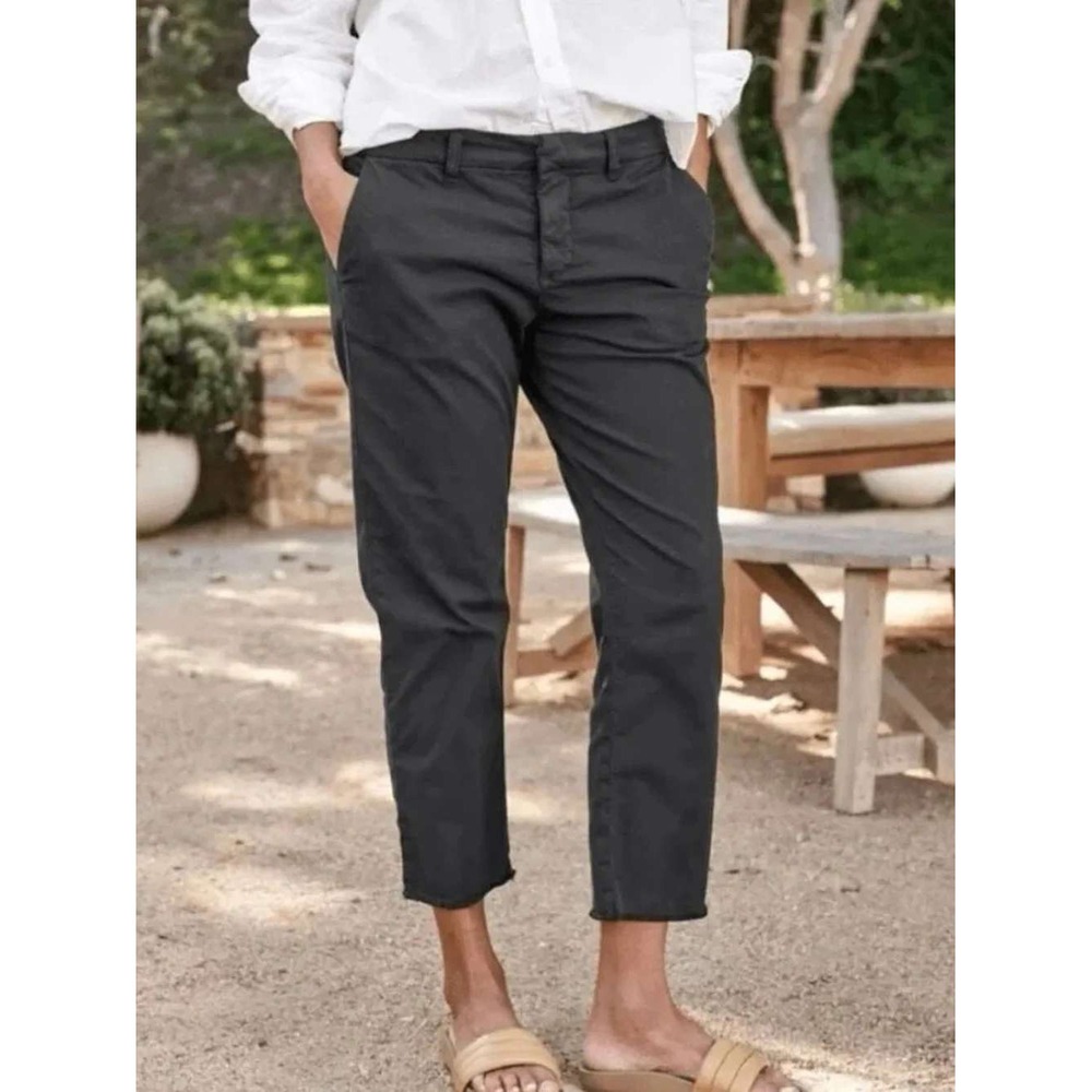 Frank & Eileen Wicklow Chino Womens Size 6 Black Raw Hem Cropped Italian Stretch